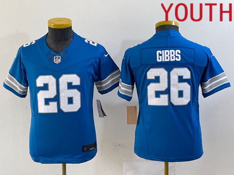 Youth Detroit Lions #26 Gibbs Blue Three generations 2024 Nike Vapor F.U.S.E. Limited NFL Jersey